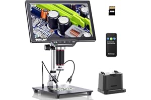 TOMLOV DM202 Max Microscope Numérique 1300X, Digital Microscope LCD HDMI avec écran, Lumière Transmise par Le Bas, Microscope de Soudure 25MP avec Lumières, Compatible PC/TV, 32GB