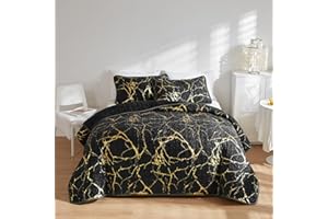 HAVOP King Size Bedspread Black And Gold Quilted Bedspreads Marble Printed Luxury Soft Microfiber Lightweight Bedspreads Coverlet Set All Season Bedding Set