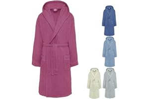 Luga Accappatoio Spugna Nido D'ape Uomo Donna Puro Cotone Con Tasche Cappuccio