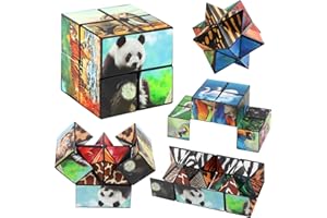 ASSRECT 2 in 1 Star Cube Magic Cube Set, Infinity Cube Fidget Toy for Kids Adults, Wild Animals Fidget Puzzles Smart Games Toy, Gifts for 6 7 8 9 10 11 Year Old Boy Girls