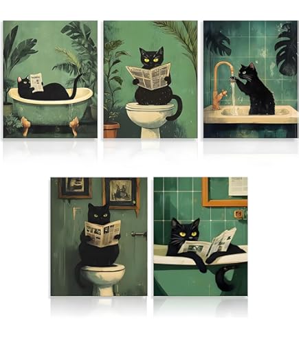 ZWARTE KAT toilet print, grappige kat badkamer kunst aan de muur, eigenzinnig cadeau voor kattenliefhebbers, huisdier kat humor artwork, kat met toiletpapier, DOWNLOADBAAR - België