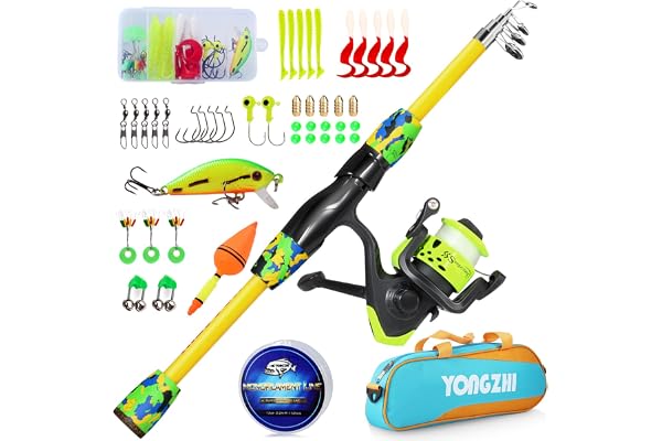 Canne à pêche pour Enfants Sougayilang, Canne à pêche télescopique Portable et Combo de Moulinet, avec leurres de Sac de pêche à la moulinette pour Filles et garçons