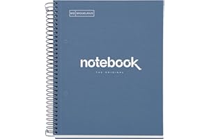Miquelrius - Cuaderno A5, Notebook Emotions, 80 Hojas 90 g/m², Cuadrícula 5 mm, 1 Franja de Color, Espiral Microperforado, Libreta Cuadriculada, Tapa Extra Rígida, 2 Taladros, Azul Marino