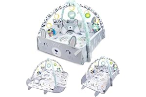 LADANAS Tapis d'éveil bébé multifonctionnel avec arche – Tapis d'éveil bébé évolutif – Tapis de jeux avec 20 balles + 5 jouets, coussin de positionnement bébé