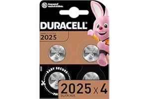 DURACELL 2025 Lithium Coin Batteries 3V (4 Pack) - Up to 70% Extra Life - Baby Secure Technology - For Use in Key Fobs, Fitness Watches and 3D Glasses - Baby Secure Packaging