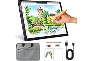 Zocelight Wiederaufladbare A4 Leuchttisch mit Tasche, Licht pad mit integriertem Stand & Clip, 6 Ebenen der Helligkeitsschachtel,Kabelloses Lichtplatte für Zeichnen, Skizzieren, Tattoo,Diamantmalerei