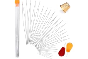 DIPEER 25 Pcs Beading Needles, 6 Sizes of Beading Needle, Big Eye Beading Needles Bead Needles with Threader and Thimble for Craft and Jewellery Making