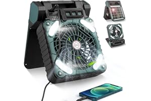 Aofesel Ventilateur Camping, Ventilateur Energie Solaire Rechargeable Batterie 10000mAh,Ventilateur Portable avec Lumière LED et Crochet, 4 Vitesse du Vent pour Extérieur Intérieur