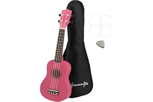 World Rhythm Sopran-Ukulele für Anfänger, Sopran-Ukulele mit Gigbag, Ersatz-Saiten und Filzplektren Standard rose