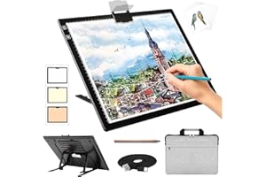Zocelight Rechargeable A3 Light Pad for Diamond Painting With Padded Case,light board with stand,3 Colors Stepless Dimmable and 6 Levels of Brightness light box for tracing,Drawing,Sketching,Animation