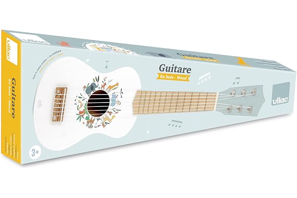 VILAC - Guitare Les Animaux du Monde - Sarah Betz - Jouet Musicale - 1 Guitare en Bois laqué et illustré avec 6 Cordes + 1 médiator en Plastique. - Jeux d'Eveil - Dès 3 Ans - 7109