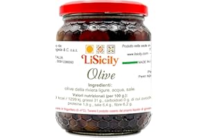 LISICILY DOLCI PER PASSIONE LiSicily - OLIVE IN SALAMOIA - 300 Gr | Olive Senza Conservanti, ideali per Aperitivi e Antipasti - Ricetta Antica di Origini Ligure in Vasetto Salva Freschezza