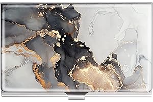 OffiEase Business Card Holder Case for Men Women, Metal Grey Marble Print Small Pocket Carrier Wallet For Purse Travel Office Portable Gifts For Realtor