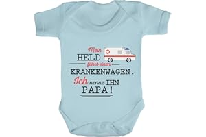 ShirtStreet Geschenk zum Vatertag Rettungsdienst Strampler Bio Baumwoll Baby Body Kurzarm Jungen Mädchen Papa- Mein Held fährt einen Krankenwagen