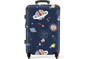 NoBoringSuitcases.com Valigia Bambini, Trolley Bambini, Valigia Grande, Valigia Per Bambini, Serratura TSA, Valigie, Trolley Per Bambini, Valigia Grande 23 kg (67 cm - 72 L), (Pianeti pastello - Blu)