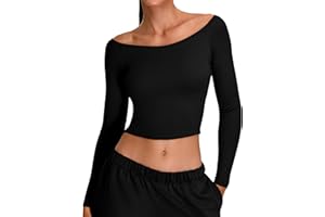 SEAUR T-Shirts de Sport Femme à Manche Longues Épaule Dénudée Crop Top Gym Yoga Haut d'entraînement Basique S-XL