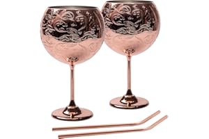 SHINY STAR IN THE DARK SKY Verres à Gin Tonic, Lot de 2 Verres à Cocktail en Acier Inoxydable Pour les Amateurs de Gin, 680 ml, Or Rose.