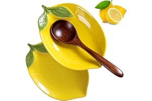 GXIQYL 2Pcs Ceramic Spoon Rest, Lemon Spoon Rest for Kitchen Counter, Heat-Resistant Utensil Holder for Stove Top, Cooking Spoon Holder for Kitchen Counter, Utensil Rest Spatula Rest Ladle Holder Tong Rest