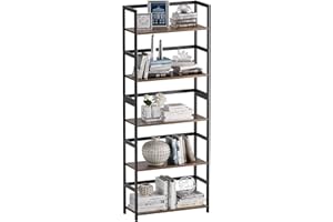 vovala 5-Tier Bookshelf, Industrial Bookcase with Bamboo Frame, Modern Display Standing Shelf Unit, Tall Wood Storage Organizer for Living Room, Home Office, Rustic Brown