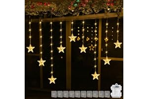 DAZZTIME Zasłona świetlna z gwiazdami z 9 gwiazdkami, łańcuch świetlny LED, dekoracyjne oświetlenie zewnętrzne, oświetlenie bożonarodzeniowe do dekoracji okna, imprezy, dekoracje ślubne, sypialni