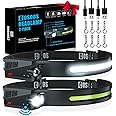 COSOOS Original 2 Rechargeable Headlamps, Bright LED Headlamp Flashlight 1000 Lumen, 230° Wide Beam & Spotlight, Motion Sensor, 2.4oz Lightweight Head Lamp with Clips for Hardhat, Camping, Hiking