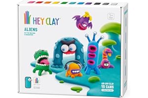 Hey Clay Aliens-Set – bunte Modellier-Kinder – lufttrockenes Ton-Set 15 Dosen und Modellierwerkzeuge mit lustiger interaktiver Anleitung