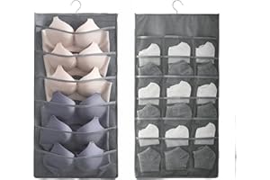 GENPAR Hanging Storage - 24 Pockets Hanging Closet wardrobe Storage Bra Underwear Socks Ties Organiser，Large Underwear Organiser for Wardrobe Wall-Double-Sided Space-Saving Clothes Organiser (24 grey)