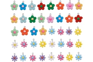 N\A 40 Pieces Flower Pendant Charms Resin Pendants Charms Daisy Flower Charms for Bracelet Necklace Earrings Key Chain DIY Jewelry Making (Random Color)