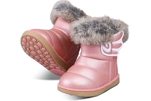 WYSFLY Stivali da neve da bambina per bambini Stivali con fodera in pelliccia sintetica per bambini Scarpe basse per appartamenti invernali Stivaletti caldi per bambino