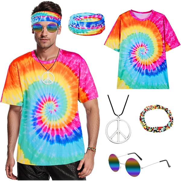Hippie Kostüm-Set Für Herren – 6-teiliges 70er Jahre Outfit Mit Perücke, Sonnenbrille & Peace-Accessoires Für Party & Karneval