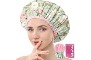 Years calm Shower Caps for Women Reusable Waterproof – Double Layer Elastic Cap with Tropical Botanical Print Shower Cap for Shower, Spa, Travel, Bath & Daily Hair Protection
