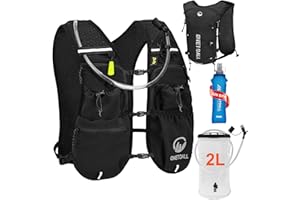 ONETOALL Chaleco Running Hombre Mujer, Running Vest, Ligero Chaleco para Correr, Mochila Hidratacion Trail Bolsilloso con Bolsa Agua 2L o Botella 500ml, Silbato y Reflectante para Ciclismo Senderismo