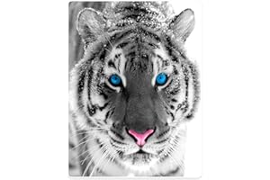 Violetpos Gruby koc miękki ciepły przytulny flanelowy koc na sofę koc z polaru syberyjski tygrys niebieskie oczy 125 x 200 cm