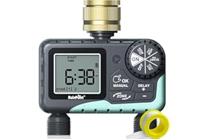 RAINPOINT Water Timer 2 Outlets, Automatic Irrigation Timer with Brass Swivel, Rain Delay/Manual Watering, Garden Sprinkler Hose Faucet Timer for Yard, Lawn