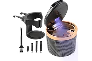 Geoyien Aschenbecher Auto, Auto Aschenbecher mit Deckel, Geruchsdicht, mit Halter und Reinigungsbürste, Automatisches LED-Licht, Batterie Austauschbar, Versiegelt, Flammhemmend (Gold)