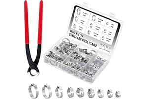 WiMas 180PCS 304 Edelstahl 6-25,6 mm Einzelohrschlauchklemmen, Schlauchklemmensatz, Gurtklemmenringe Schlauchschellen mit Klemmzange (9 Größe)