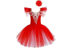 Freebily Justaucorps Gymnastique Enfant Fille Tutu Ballet Robe Patinage Danse Classique Tenu Fille Tutu Cours de Danse Moderne Performance Chic 1-14 Ans