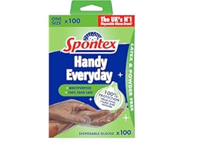 Spontex 100 Handy Multipurpose Disposable Gloves | One Size | 100% Food Safe