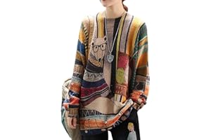 YESNO Women Long Sleeve Jumpers Oversized Graphic Knitted Sweater Crew Neck Loose Vintage Pullover Sweater Tops S01UK
