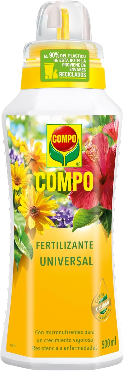 COMPO Fertilizante de calidad para plantas ornamentales de interior o terraza, Fertilizante líquido universal con extra de magnesio, 500 ml