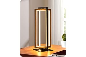 EDISHINE LED Bedside Lamps, Dimmable Table Lamp, Touch Lamp for Bedroom Living Room Office, 3 Colour Temperatures, 180° Square Rotatable Light Frame, Walnut Color