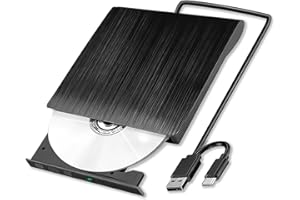 Lyai External CD DVD Drive for Laptop, Portable USB 3.0 and Type-C CD DVD Rw Writer Reader Burner Slim Optical DVD Player for PC, Desktop, Mac OS/Windows 11/10/8/7/XP/Linux