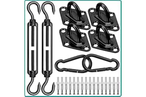 Morzejar Zestaw do mocowania żagla przeciwsłonecznego M6, wytrzymały zestaw osprzętu przeciwsłonecznego M6, ze stali nierdzewnej 304, zestaw akcesoriów sprzętowych (czarny)