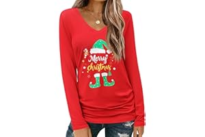 Cicy Bell T-Shirt da Donna a Maniche Lunghe con Scollo a V Camicie Casual Basic Abiti Natalizi