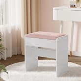 VASAGLE Velvet Upholstered Dressing Table Stool, Bedroom | Makeup Stool, Foot Rest with Non-Slip Pad, Cloud White, KAILYN Col