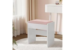 VASAGLE KAILYN Collezione - Sgabello Toeletta Trucco, Sgabello Imbottito Trucco, Velluto, Piedini Antiscivolo, Camera da Letto Armadio Ingresso, Bianco Opaco e Rosa Pastello RDS001W01