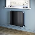 ELEGANT 600x686mm Black Designer Radiator Horizontal Oval Column Modern Double Panel Central Heating Radiator