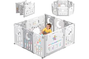 Dripex Foldable Baby Playpen for Baby and Toddlers, Sturdy Play Pen Babies and Toddlers with Customized Shape, Extended Plastic Play Pen with Star & Moon Shape Playpens for Indoors (115x115cm)