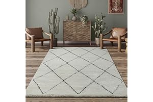 the carpet Bahar Shaggy elegancki designerski dywan do salonu, miękki i łatwy w pielęgnacji dywan z wysokim runem, do salonu, kremowo-czarny, 140 x 200 cm