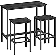 VASAGLE Dining Table Set, Bar Table and Stools, Breakfast Bar Table with 2 Bar Stools, Industrial Steel Frame, Ebony Black and Ink Black LBT218B56
